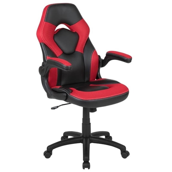 Maklaine Contemporary Ergonomic Faux Leather Racing Gaming Chair in Red