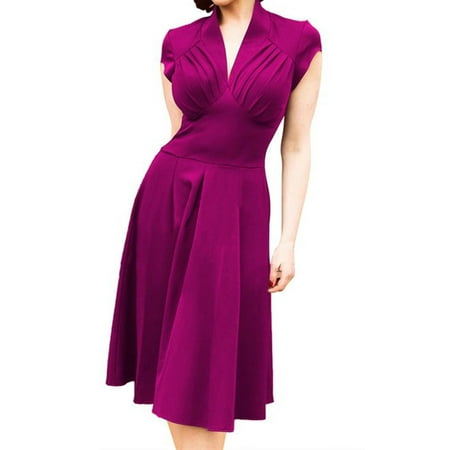 Women Cap Sleeve V-neck Casual Party pleated short mini Dress