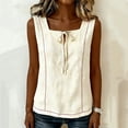 thumbnail image 4 of Linen Shirts for Women Square Neck Sleeveless Tops with Tie Breathable Crinkled Summer Tank Tops Beige 2XL, 4 of 6