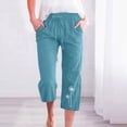 thumbnail image 3 of COBKK Casual Pants for Women Fashion Womens Casual Printing Elastic Loose Pants Straight Wide Leg Trousers with Pocket Cropped Pants for Women Trendy J-58 Sky Blue L, 3 of 5