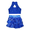 thumbnail image 3 of CHICTRY Kids Girls Dance Competition Costume Sequins Jazz Modern Ballet Dance Cropped Vest with Tiered Ruffle Culottes Royal Blue 16, 3 of 5