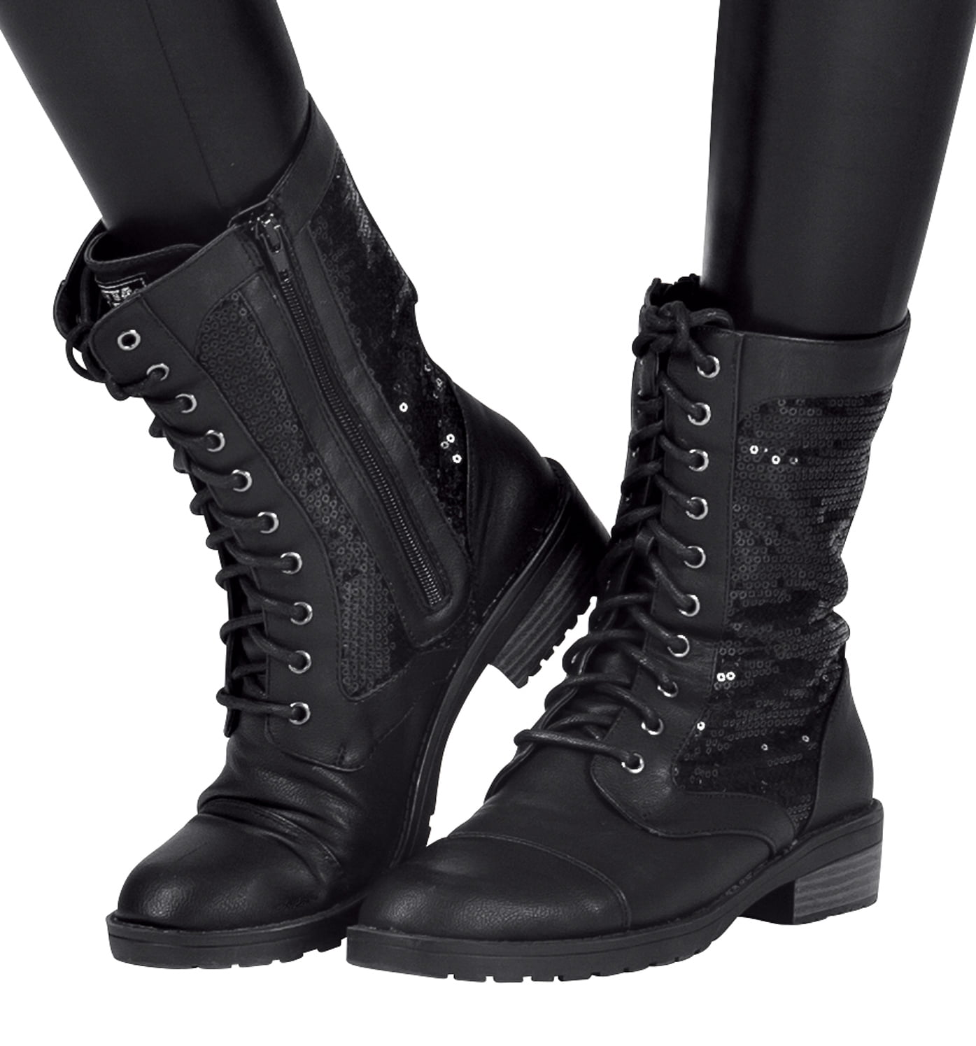 black sparkly combat boots