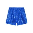 thumbnail image 5 of Mufeng Kids Girls Sequin Shorts Sparkly Hip Hop Jazz Dance Shorts Glitter High Waist Rave A Line Blue 14, 5 of 7