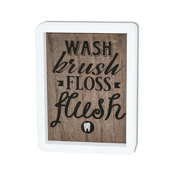 Parisloft Bathroom Wash Brush Floss Flush Farmhouse Wood Wall Sign, Brown, 6"x8"