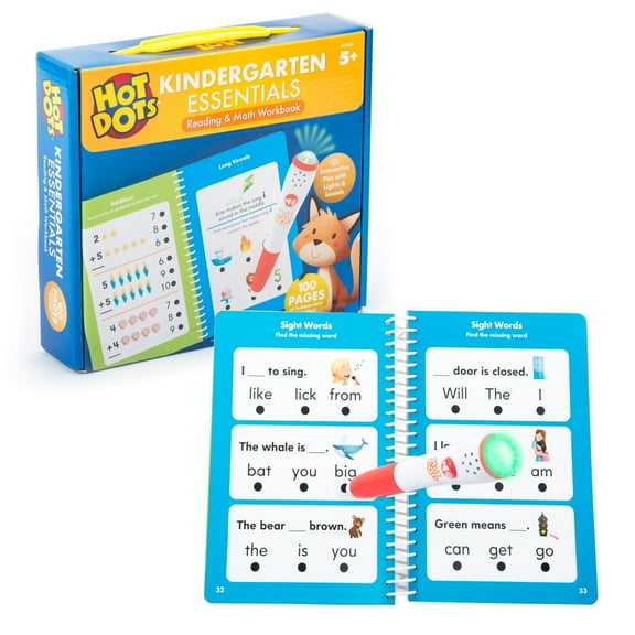 Educational Insights Hot Dots Kindergarten Essentials: Reading & Math Workbook with Interactive Pen, Children 5