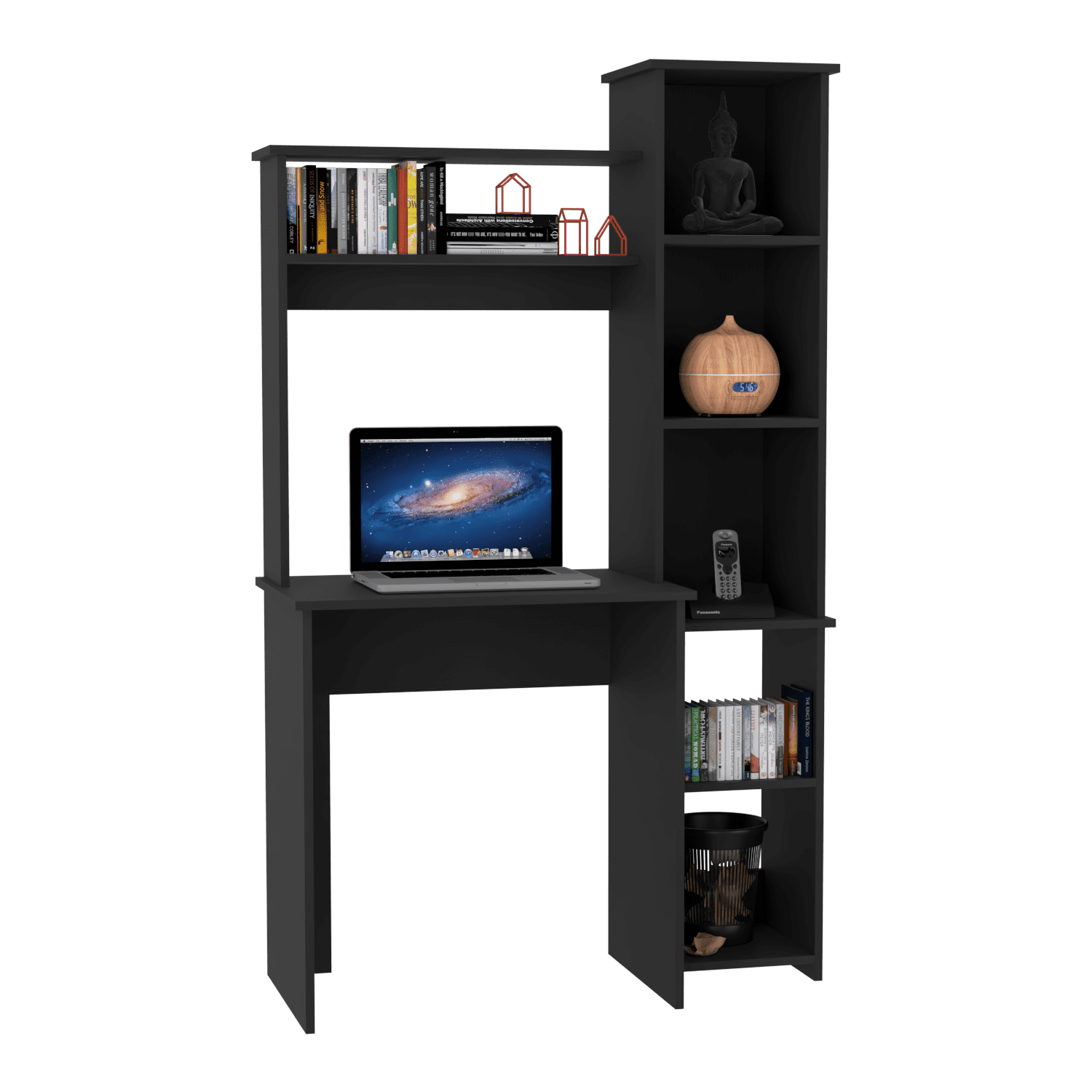 Astoutdoor Versalles Writing Desk with Two Shelves and Five Cubbies, Black