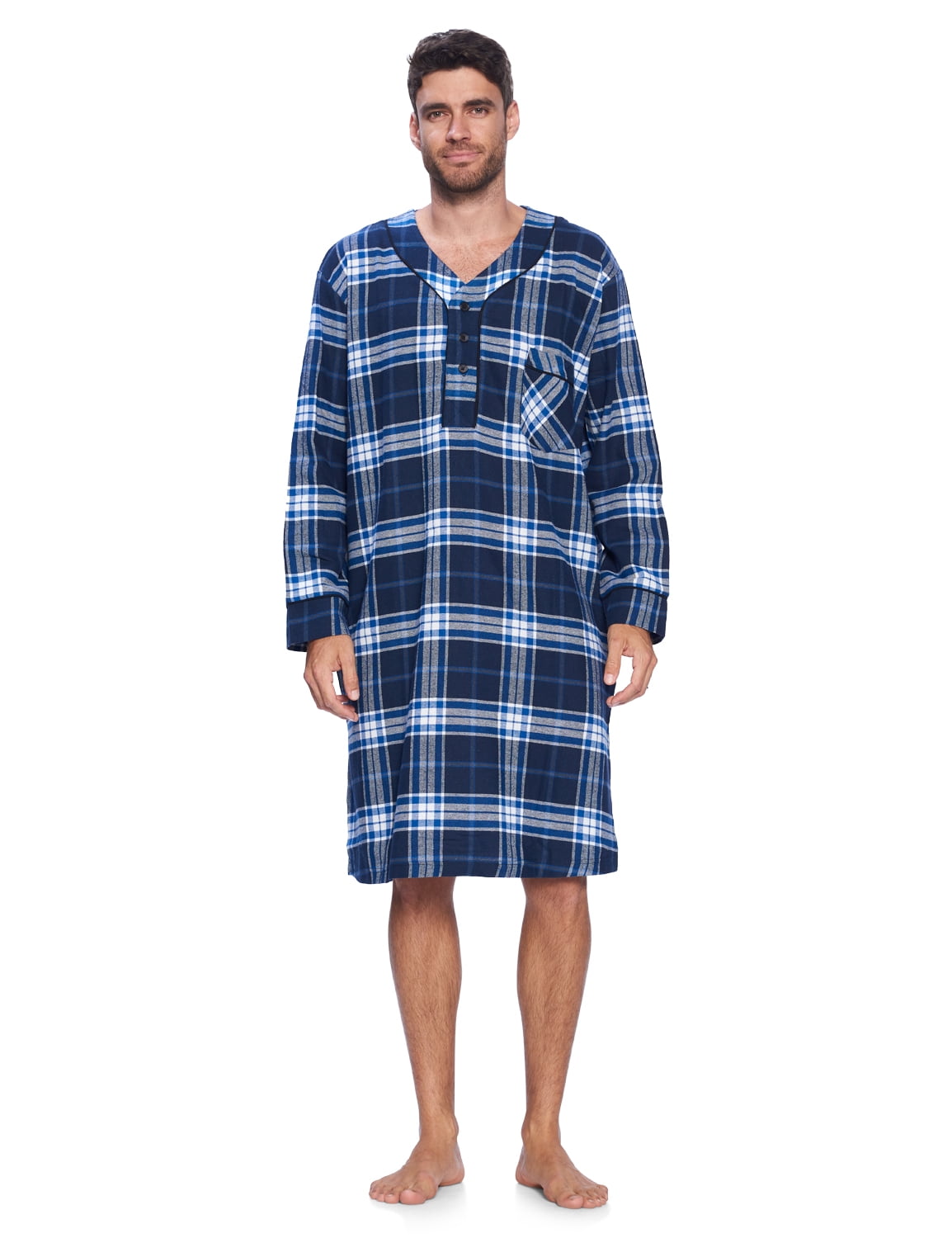 Ashford & Brooks Mens Long Nightshirt Woven Plaid Henley Gown Sleep Shirt