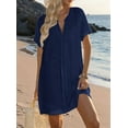 thumbnail image 4 of Women'S Swimsuit Cover Up Shirt V Neck Short Sleeve Bathing Suit Coverups Summer Beach Cover Ups Navy Blue M, 4 of 7