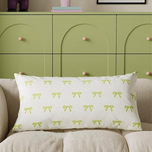 Double-Sided Bow Decorative Pillow Cover for Couch, 30x50cm Rectangular Fall Thanksgiving Home Decor, Reversible Flocked Detachable Pillow Case for Sofa Living Room
