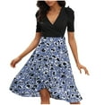 thumbnail image 1 of Vestido Corto de Verano de las Mujeres Impreso Del Temperamento Patchwork Envuelto Vestido Casual de Manga Corta con Cuello en V, 1 of 9