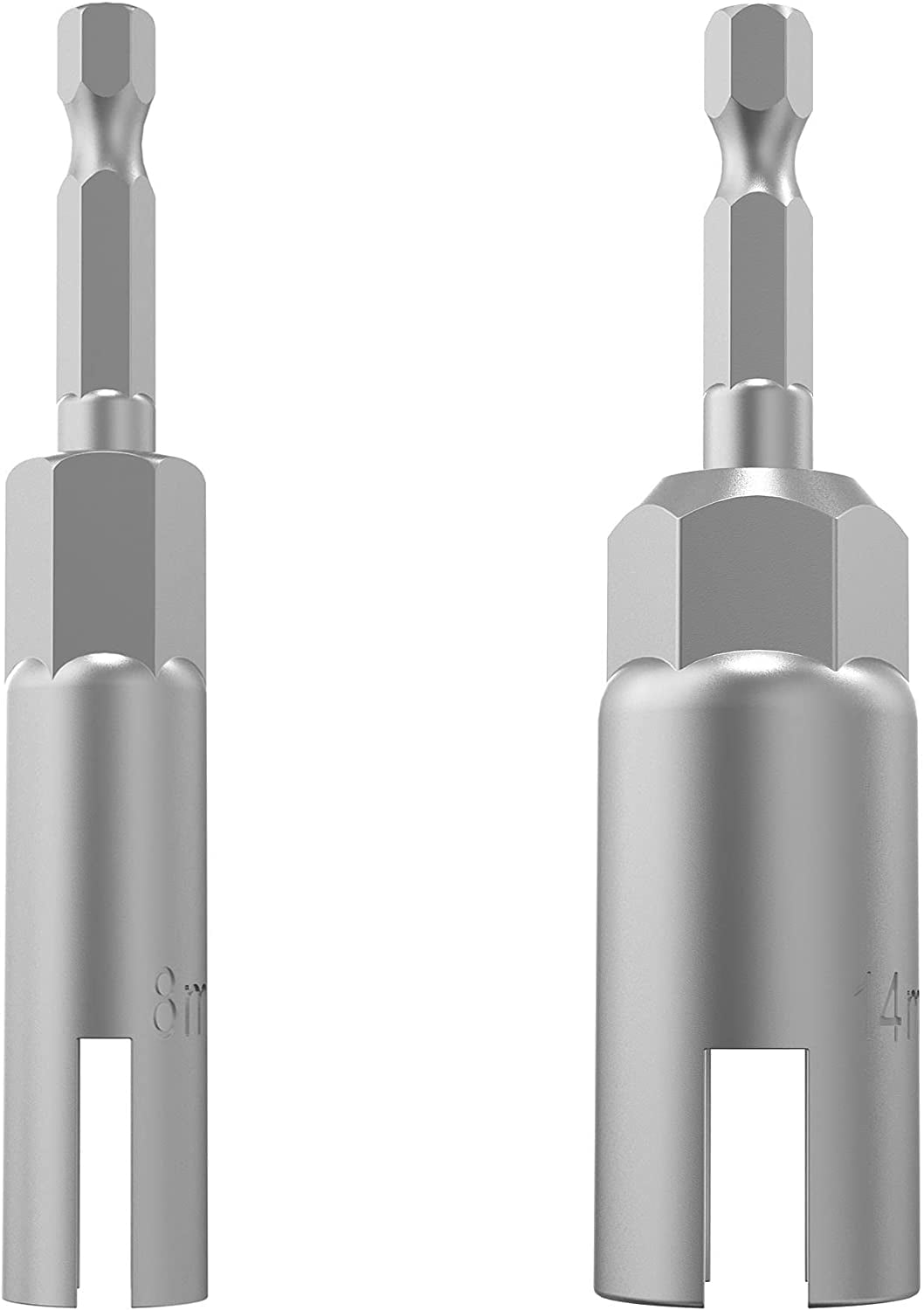 2 Pack (8mm,14mm) 1/4" Hex Shank Nut Driver, Power Wing Nut Driver Set