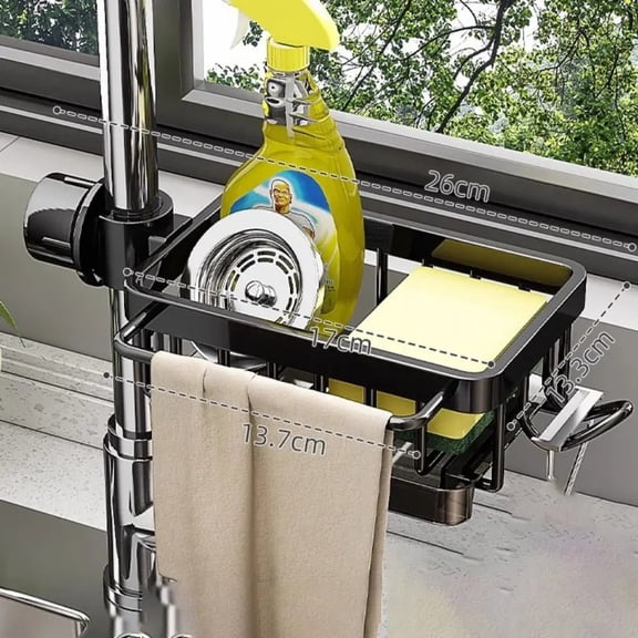 Space Aluminum Kitchen Sink Drain Rack Bathroom Organizer Multipurppse Sponge Storage Basket Soap Drainer Shelf Save Space