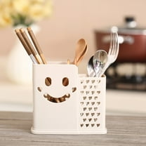 Hauiodp Plastic Utensil Holder Silverware Organizer, Cutlery Drying Rack with Wall Mount Self Adhesive, Having 2 Divided Compartments, Portable Tableware Holder for Kitchen or Outdoors