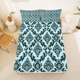 thumbnail image 5 of jejeloiu Bright Damask Bed Sheets For Girls,Floral Pattern Full Size Sheets,Black Cyan,4-Piece,1 Flat Sheet, 1 Fitted Sheet and 2 Pillowcases, 5 of 6
