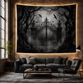 thumbnail image 6 of Monochromatic Overgrown Environment with Ornate Wrought Iron Gate, Spooky Gothic for Gothic Decor Fans, Dark Art Decor, Halloween Gift, Tapestry Wall Hanging for Bedroom and Dorm, 6 of 7