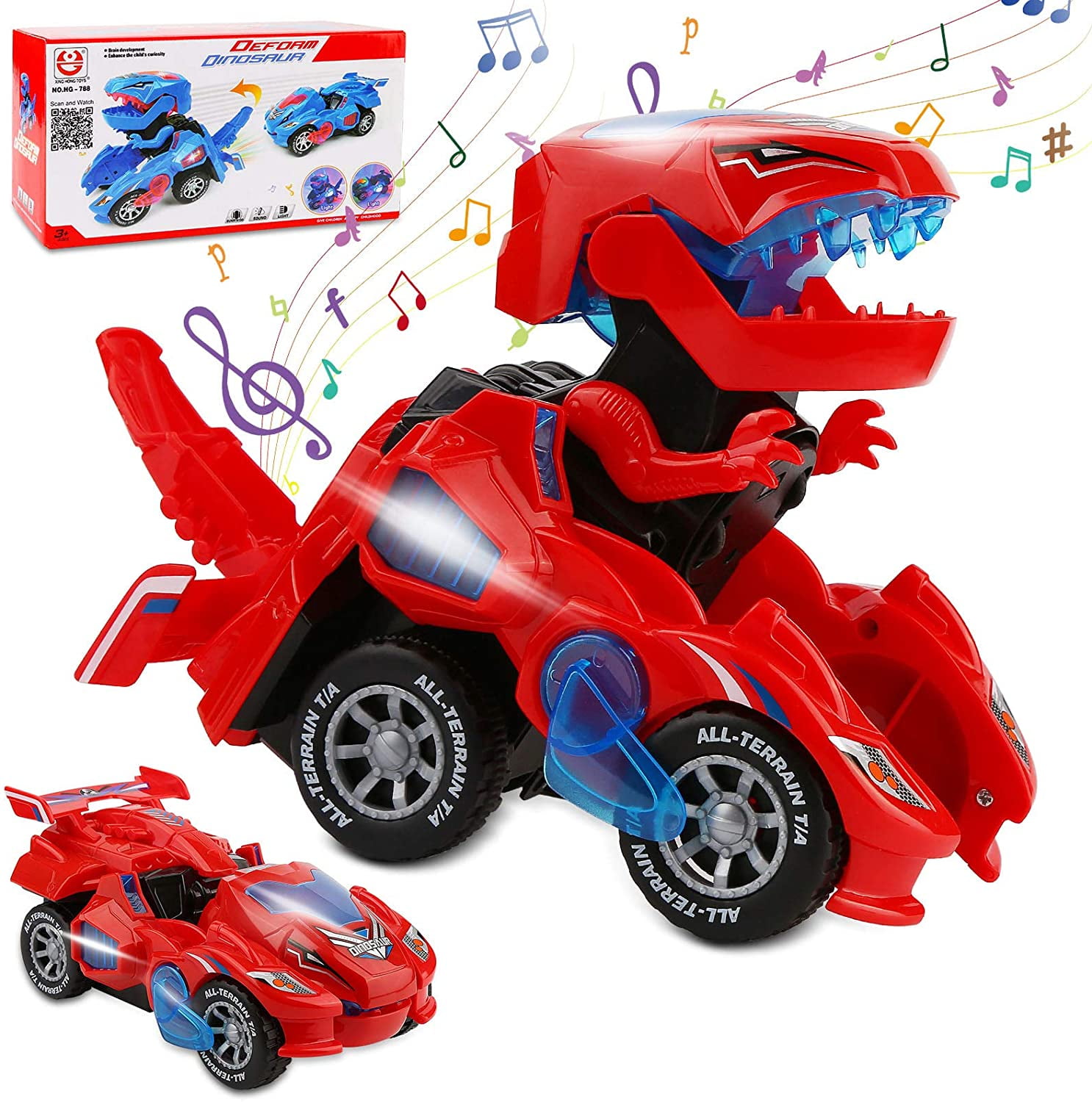 New Transforming Dinosaur LED Car Automatic Dino Car For Kids 3 Years Old Gifts 