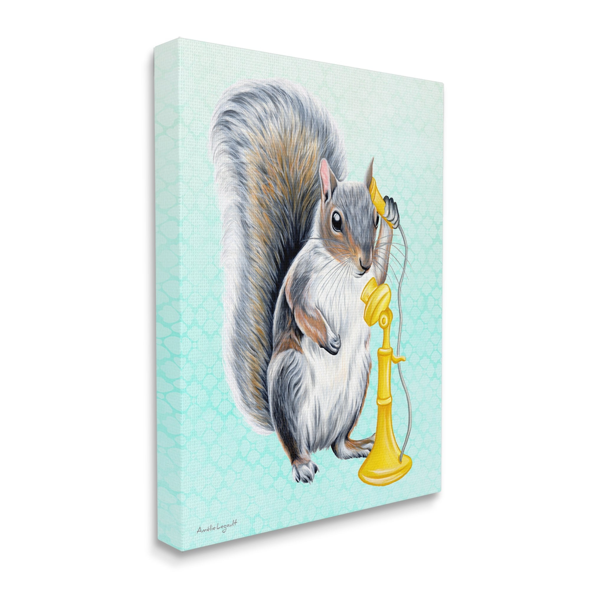 Stupell Industries Squirrel Talking Yellow Candlestick Telephone Patterned Shapes Graphic Art Gallery Wrapped Canvas Print Wall Art, Design by Amelie Legault