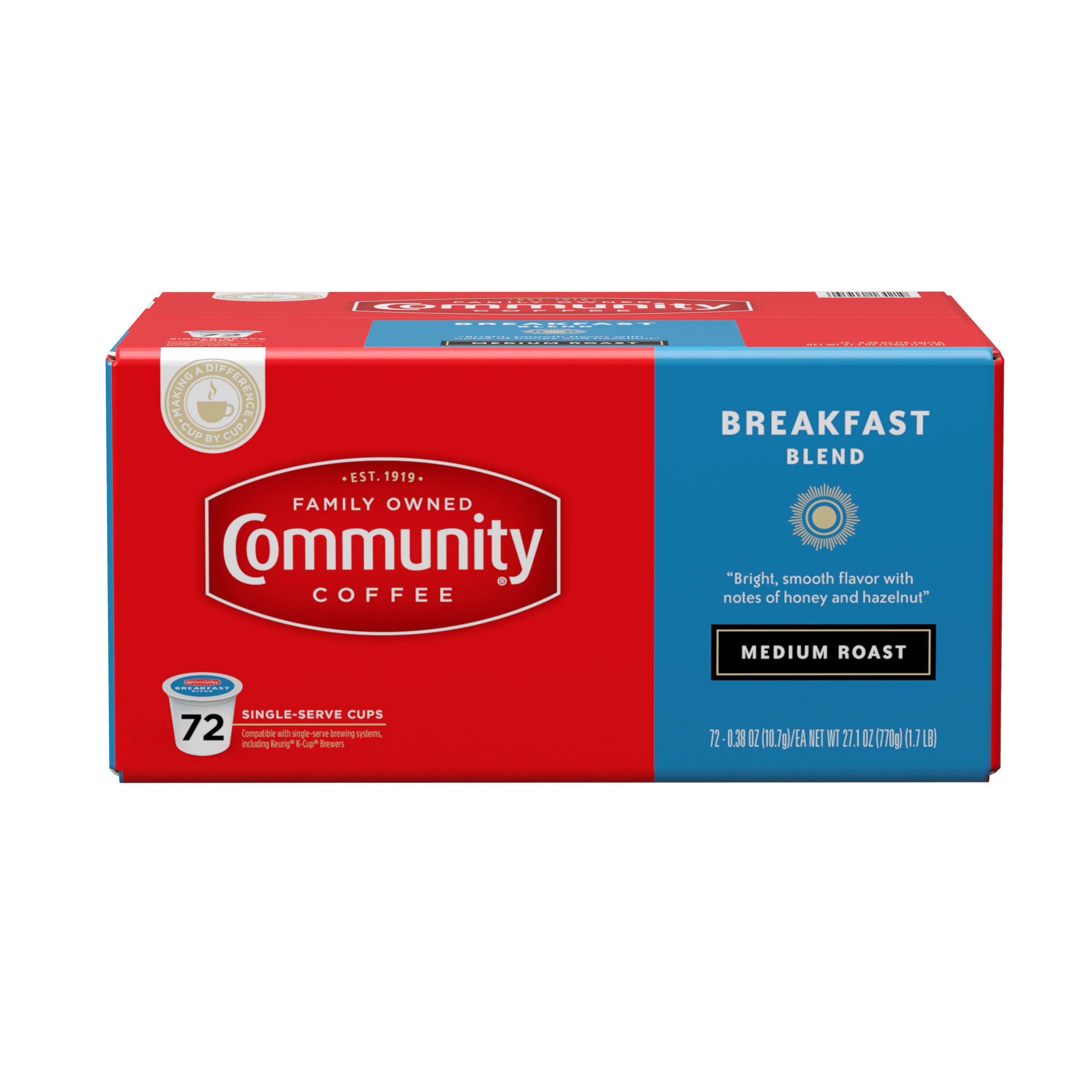 Community Coffee Breakfast Blend Pods for Keurig K-cups 72 Count