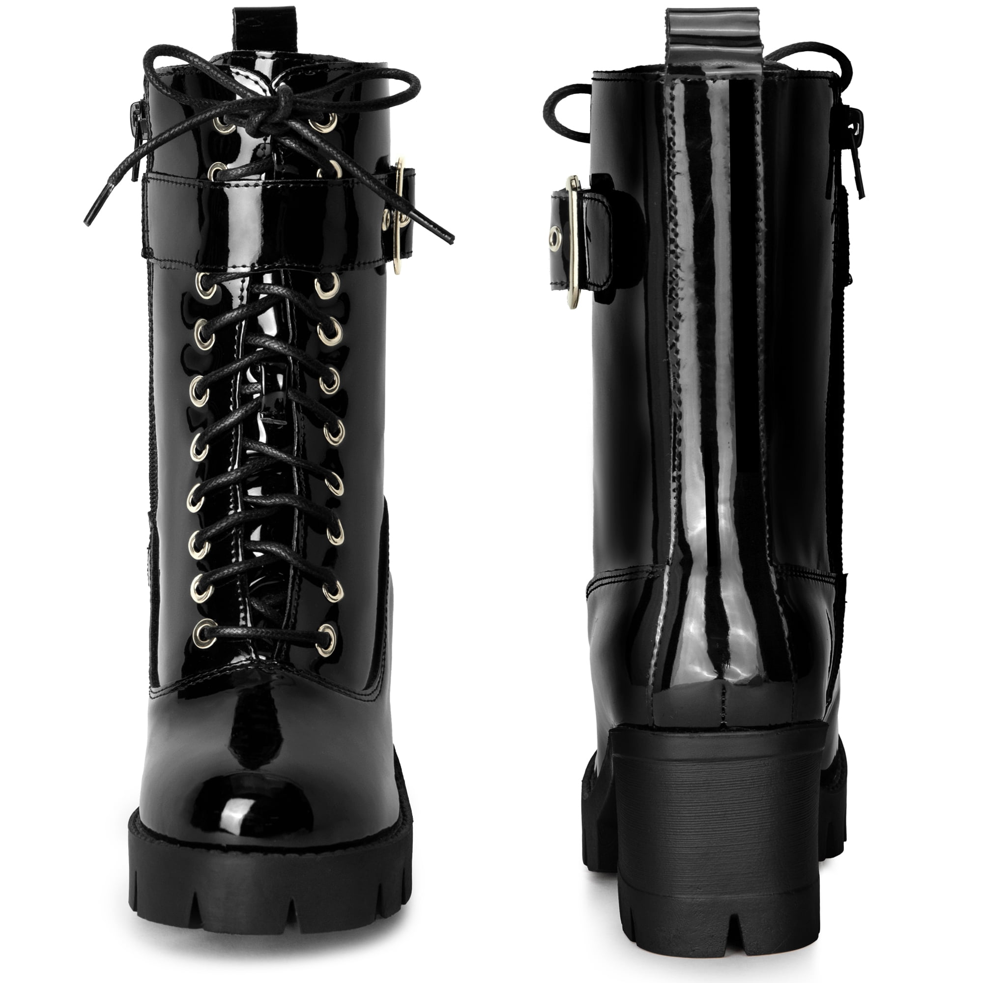 DARING DIVA Platform Lace Up Round Toe Chunky Heel Combat Boots Black 7