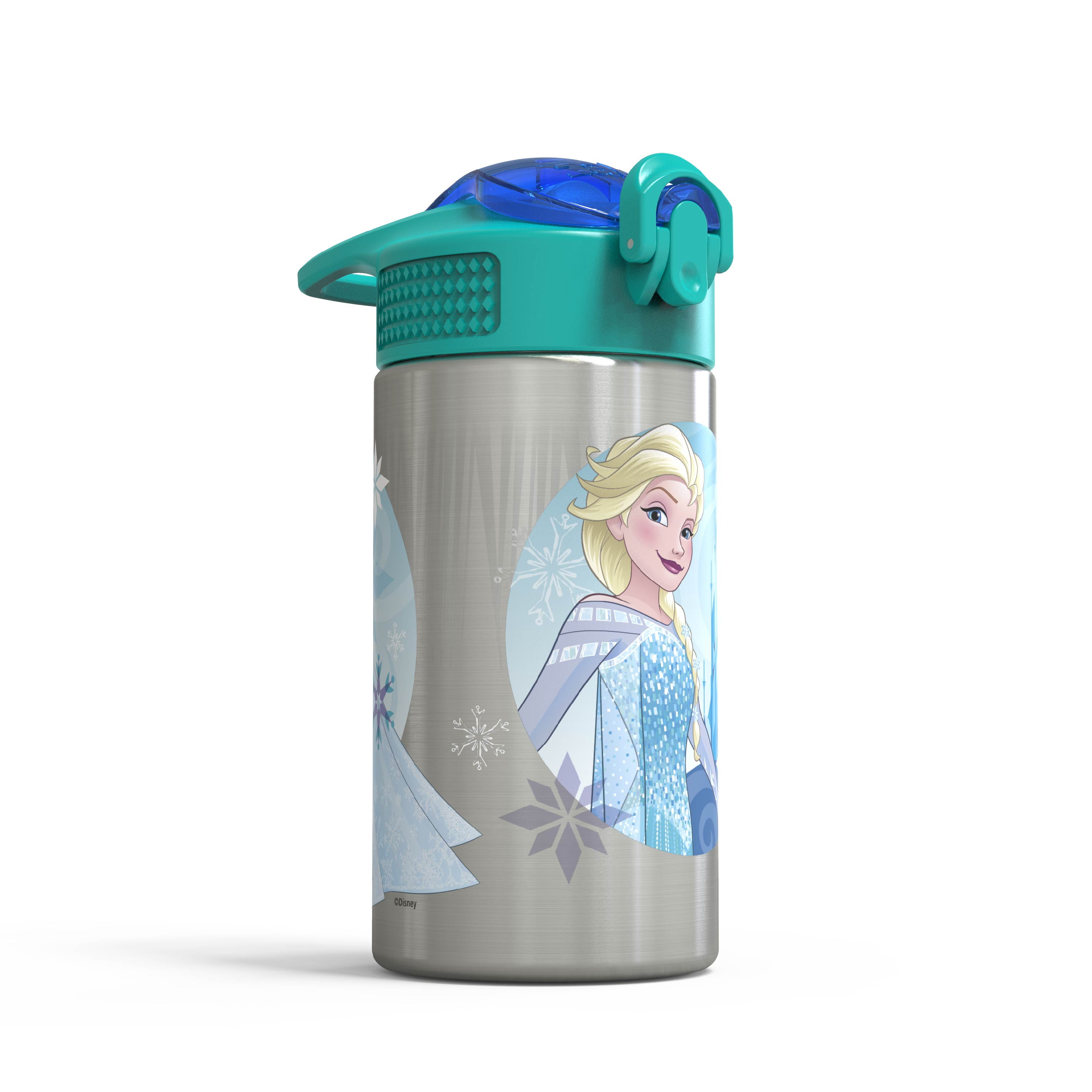 Zak Designs 15.5 oz Disney's Frozen Kids Water Bottle Stainless Steel with Push-Button Spout and Locking Cover, Elsa & Olaf