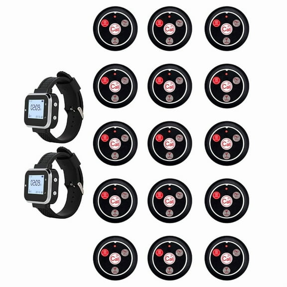 Cafe Waiter Service Buzzer 15 Table Call Button Transmitter 2 Watch Pager Wireless Calling System US Plug