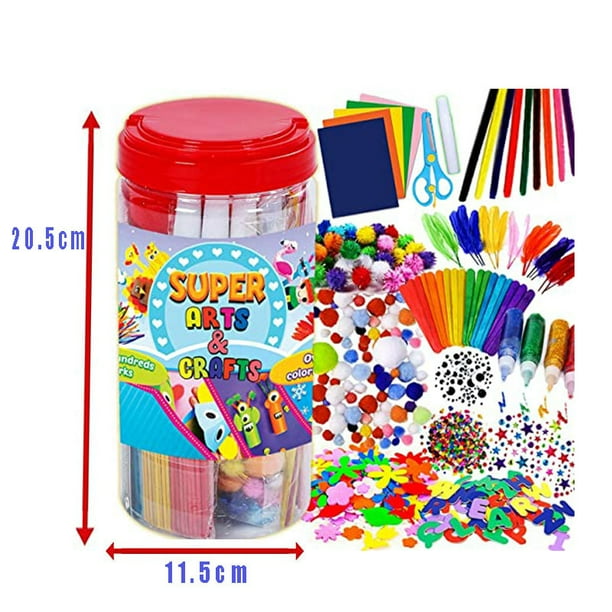 Kids Art Supplies Jar Colorful and Creative Arts and Crafts Materials - Glue, Safety Scissors, Pompoms, Popsicle Sticks,etc.