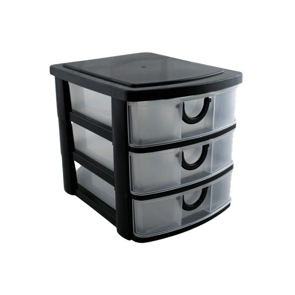 3 Drawer Mini Plastic Organizer Valet Makeup HBA Cosmetics Arts & Crafts Desktop Stationary Multi Purpose 7.5" x 6" x 6.5" Black