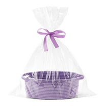 Aonity Decorative Empty Gift Basket Storage Basket Purple A, Small Basket with Gift Bag and Ribbons Cute Small Woven Basket Rope Shelf Toys Storage Basket with Handle Decorative Empty Gift Basket