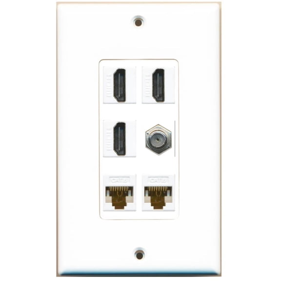 Ultra Spec Cables 3 Port HDMI Coax 2 Cat6 Ethernet Wall Plate DecorZ