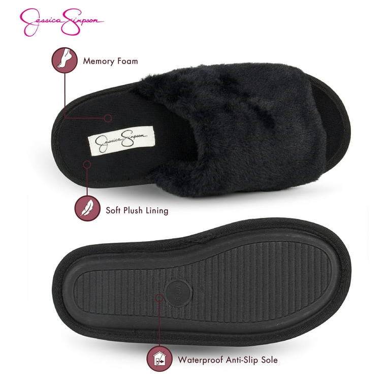靴 fur slippers Jessica Simpson Womens Plush Faux Fur Fuzzy Slide On Open