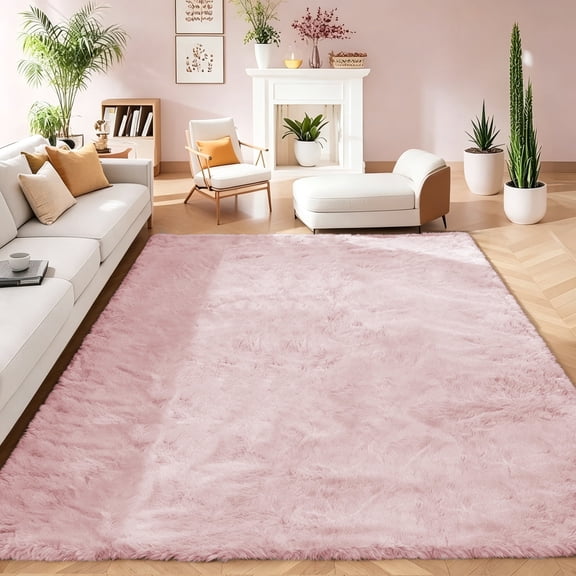 Goolela 8x10 Area Rug for Living Room Fluffy Large Rug Pink Rug Fuzzy Faux Fur Rug Furry Shag Rug for Bedroom Rectangle