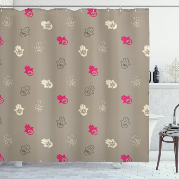 Ambesonne Ethnic Shower Curtain, Pattern of Hamsa Kabbalah, 69"Wx70"L, Dark Tan Champagne