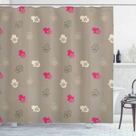Ambesonne Ethnic Shower Curtain, Pattern of Hamsa Kabbalah, 69"Wx70"L, Dark Tan Champagne