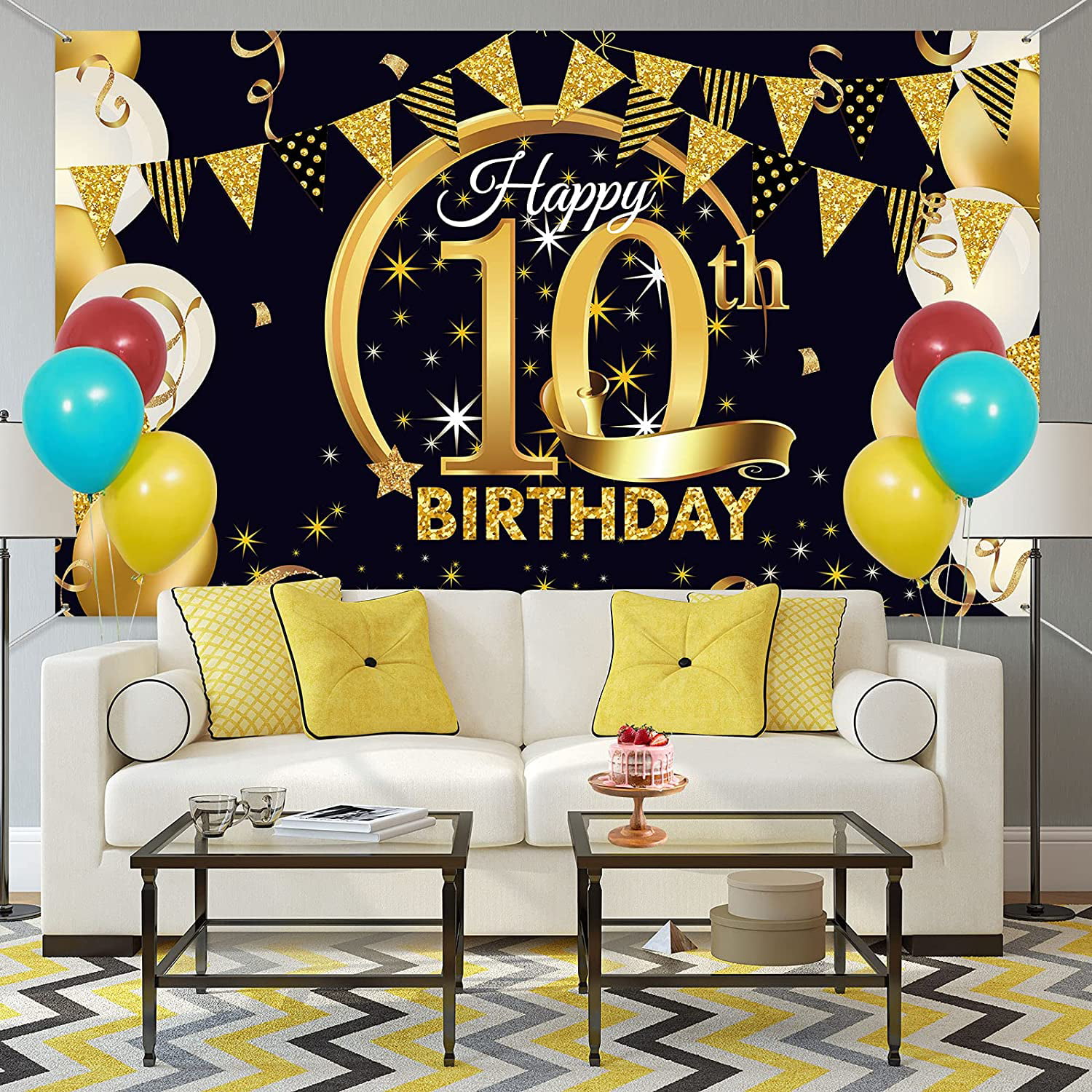 Birthday Party Supplies 59th Birthday Party Decoration Extra Large Fabric Black Gold Sign Poster for Anniversary Photo Booth Backdrop Background Banner 72.8 x 43.3 Inch