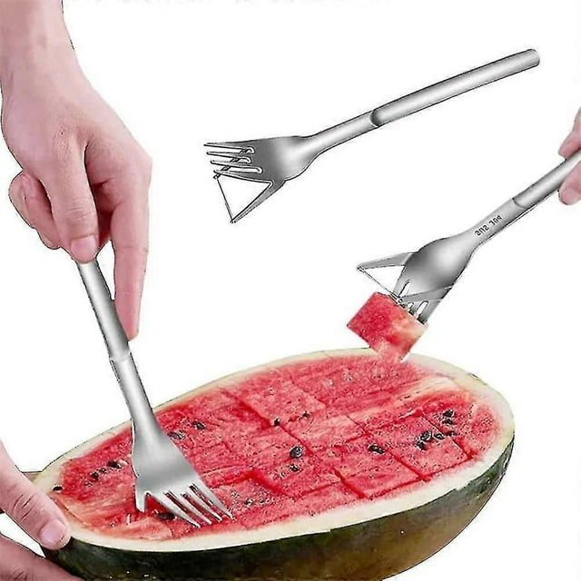 2 In 1 Waton Slicer -less Steel Fruit Cutting Fork Melon Slicer Cube Cutting Tool For Kit Gadt (silver)