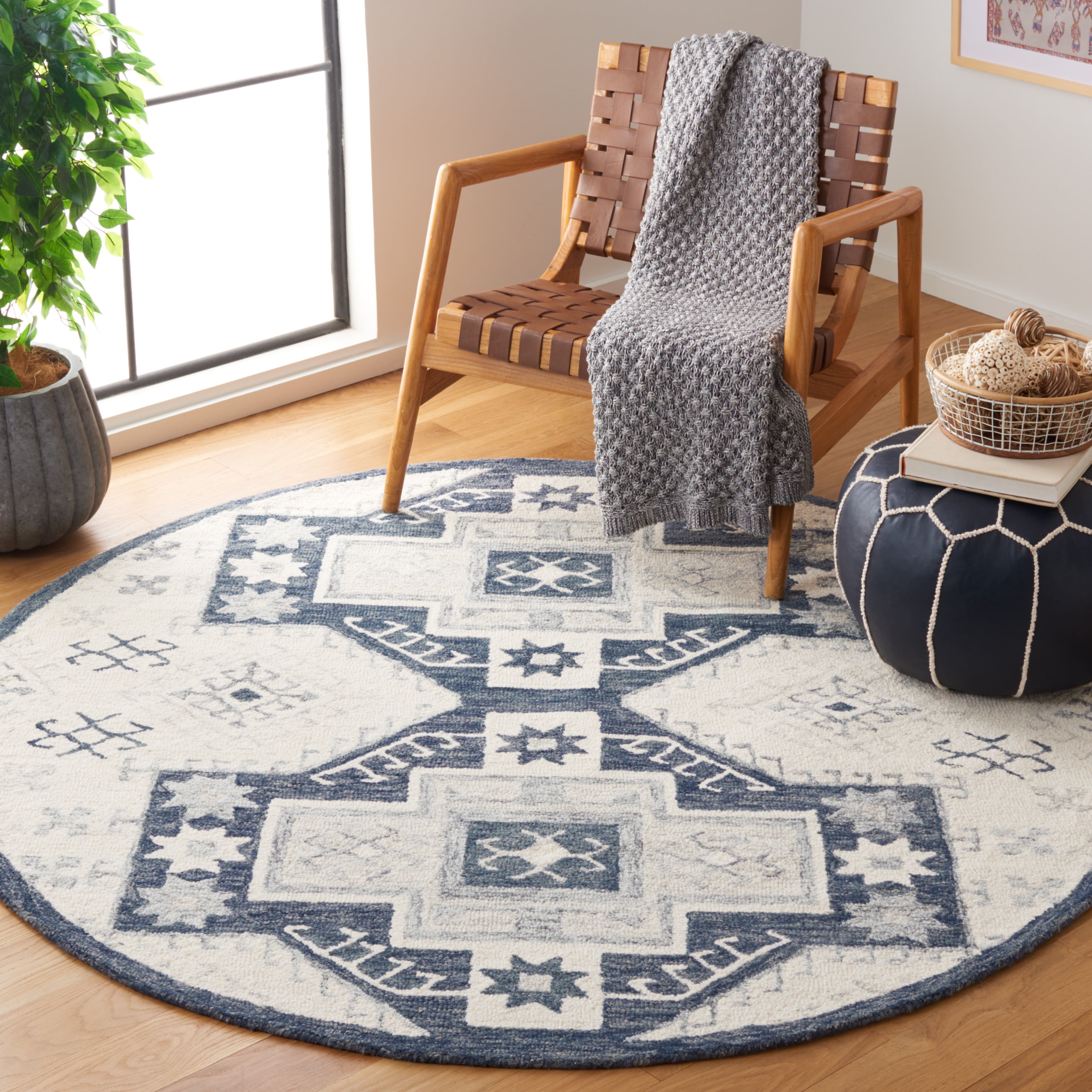 SAFAVIEH Metro Kenelm Geometric Area Rug, Ivory/Dark Grey, 6' x 6' Round