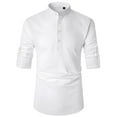 thumbnail image 5 of sogami Men's Cotton Linen Henley Shirts Long Sleeve Casual Button Down Shirt Roll-up, 5 of 7