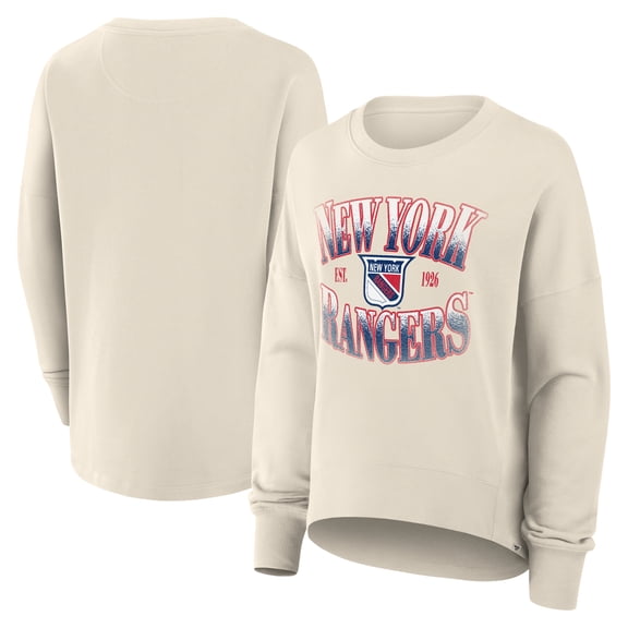 Women's Fanatics Cream New York Rangers Oversized Vintage Slice Pullover Sweatshirt