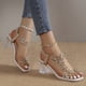 thumbnail image 2 of Sandalias De Tacón De Bloque Con Diamantes De Imitación De Flores Para Mujer, Tacones Altos Con Correa Elástica Y Punta Abierta Cuadrada A La Moda, Sandalias Versátiles, 2 of 4