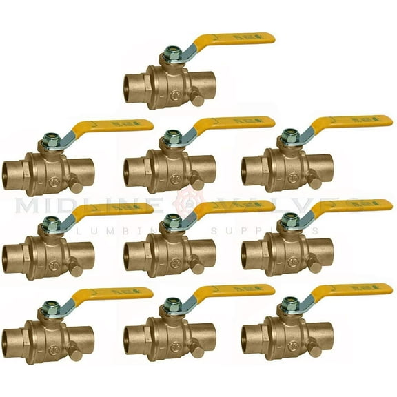 1/2 in. SWT x 1/2 in. SWT Premium Brass Full Port Ball Valve with Drain (10 Pack)