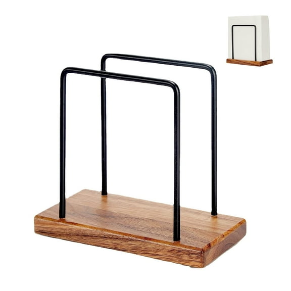 Rustic Natural Wood Iron Napkin Holder Organizer for Kitchen Dining Table