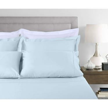 Threadmill Home Linen 4-Piece 300 Thread Count Sateen Queen Bed Sheets Set, Light Blue Solid
