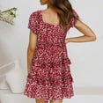 thumbnail image 4 of WTXUE Plus Robes Taille, Robe Trapèze à Manches Courtes Vestidos Casuales Para Mujer Col Ras du Cou, Robe d'Été à Manches Trapèze Robe Plissée Robe d'Été Florale Mi-Longue pour Femme Grande Taille, Rouge Taille P, 4 of 9