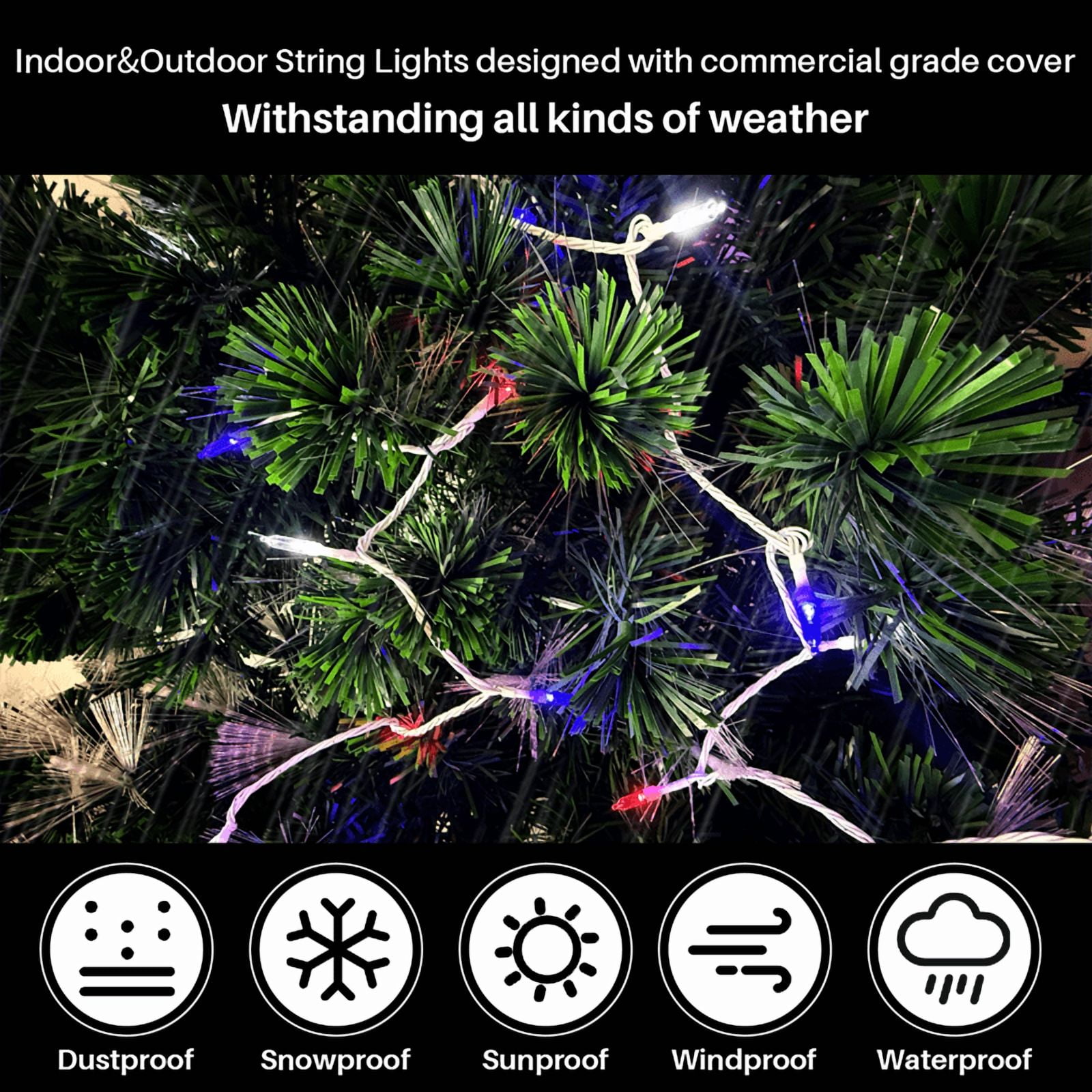 2 Pack Red Blue White Christmas Mini Lights, 32.5FT 100 LED Clear Bulbs String Lights with 16 Light Modes, Fairy Lights Plug in for Outdoor Xmas Trees Garland Wreath Holiday Decorations