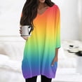 thumbnail image 2 of DENGDENG Women's Tunics Plus Size Summer 3/4 Sleeve V Neck Long Shirts for Women for Leggings Loose Fit Holiday T-Shirts Boho Comfy Blouse Multicolor S, 2 of 7