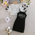 thumbnail image 2 of MEZZALL Girls' Letter Printed Long Dress Solid Color Short Sleeve With 2PCS Outfits Sets 3-4 Years Breathable Kids Wear, 2 of 9
