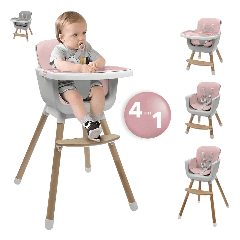 Silla alta para bebé de comer periquera ajustable 4 en 1 color rosa