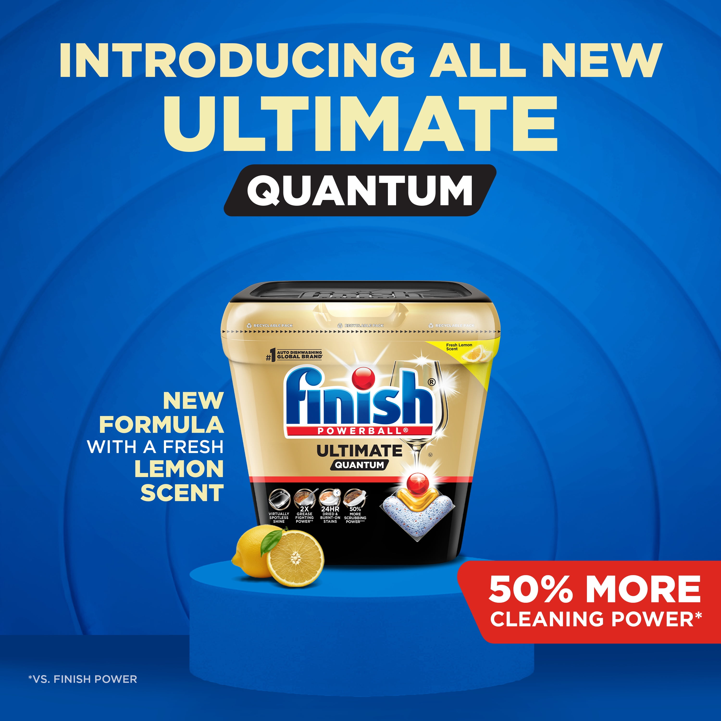 (3 pack) Finish Ultimate Quantum Dishwasher Pods, Dishwasher Detergent Dish Soap, 50% More Cleaning Power, Lemon Scent, 38 Tabs