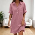 thumbnail image 2 of Erwazi Summer Dresses for Women Solid Collared Short Sleeve Button V Neck Dress Trendy Casual Daily Outdoor Knee Length Dresses with Pocket, 2 of 6