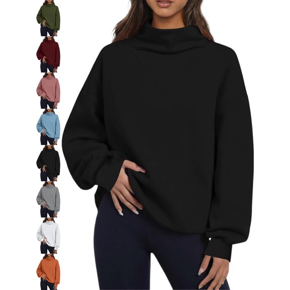 Mock Turtleneck Pullover Sweatshirt for Women Oversized Long Sleeve Basic Casual Loose Fall Everyday Top